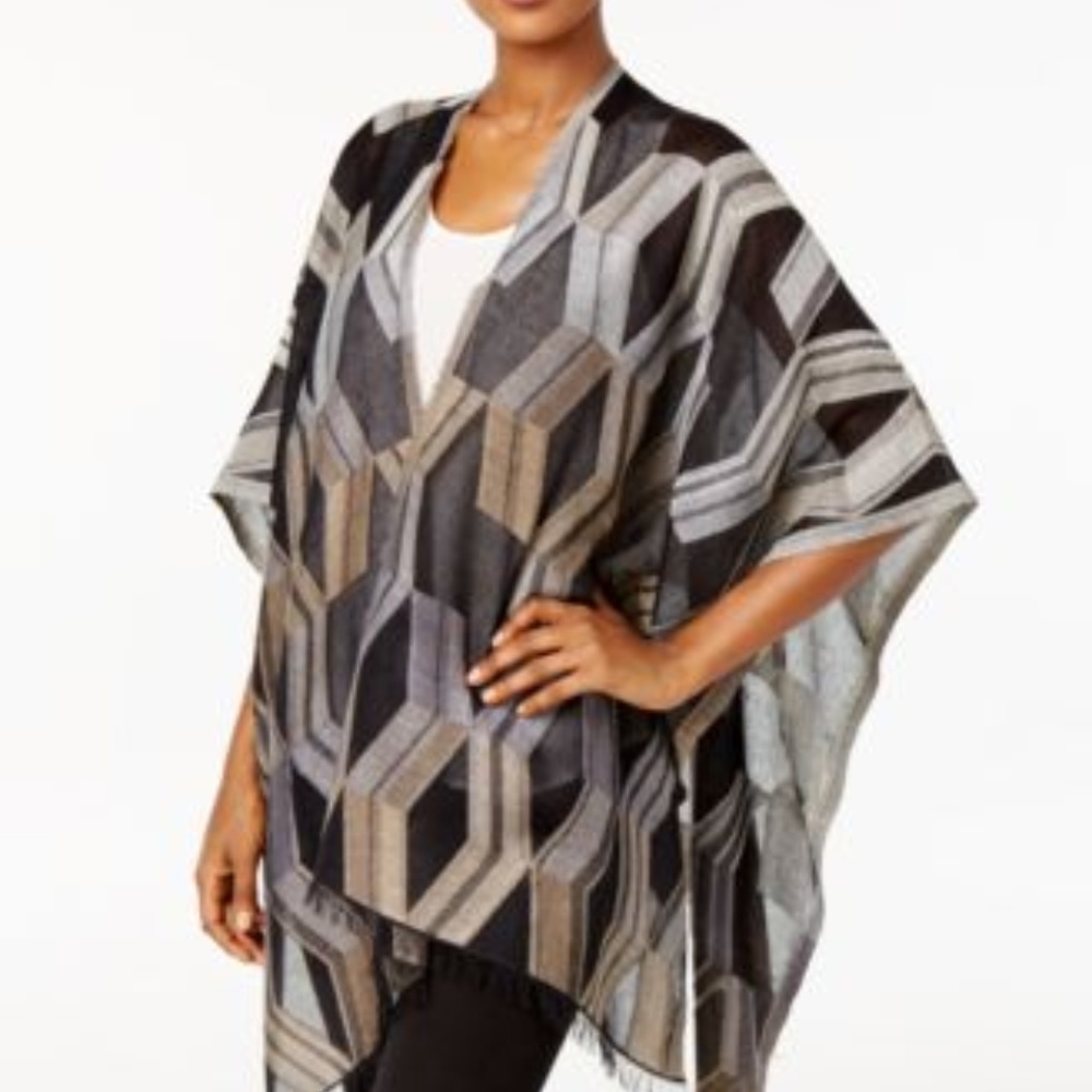 Echo Cotton Geometric Poncho Wrap Black